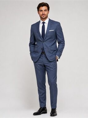 Savile Row Tailored Slate Blue Two-Piece Suit Custom Sizing Two Button